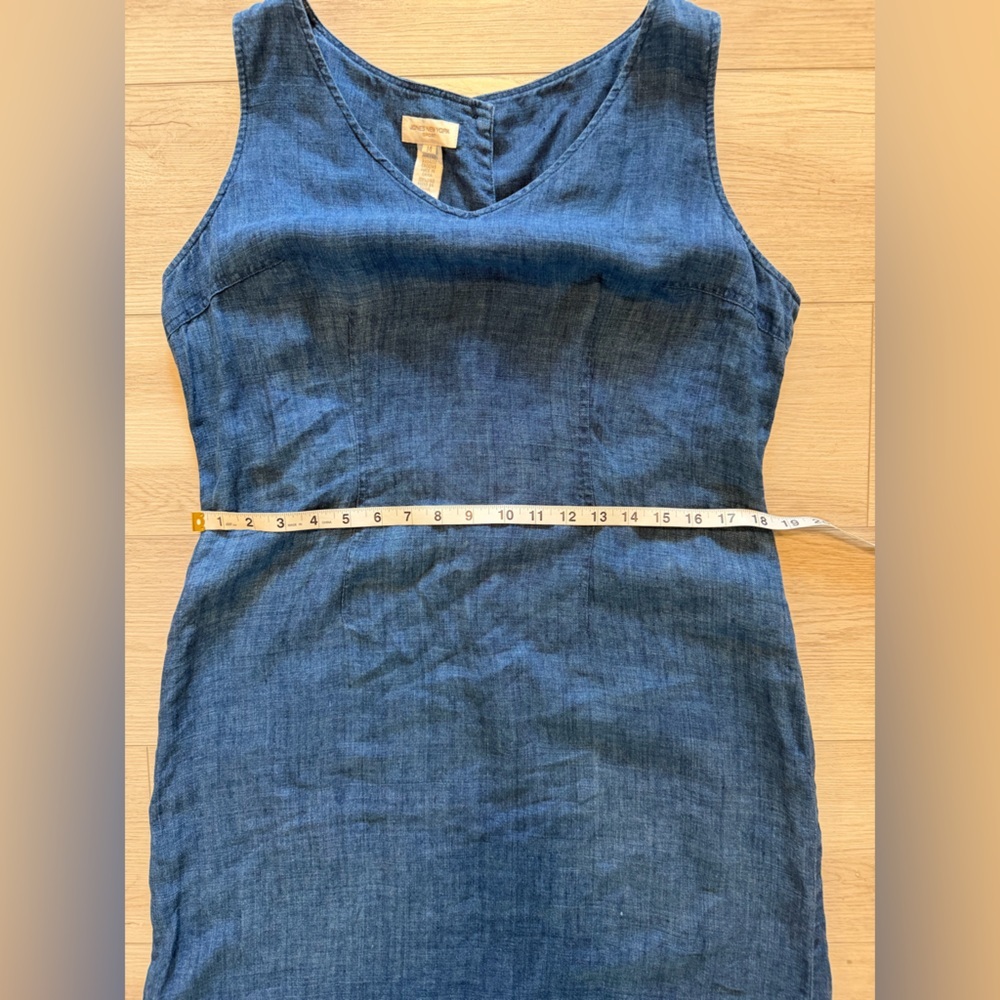 Blue Linen Maxi Dress Sz 14 Jones New York Blue Lagenlook Boho Travel Beachy - Picture 13 of 14